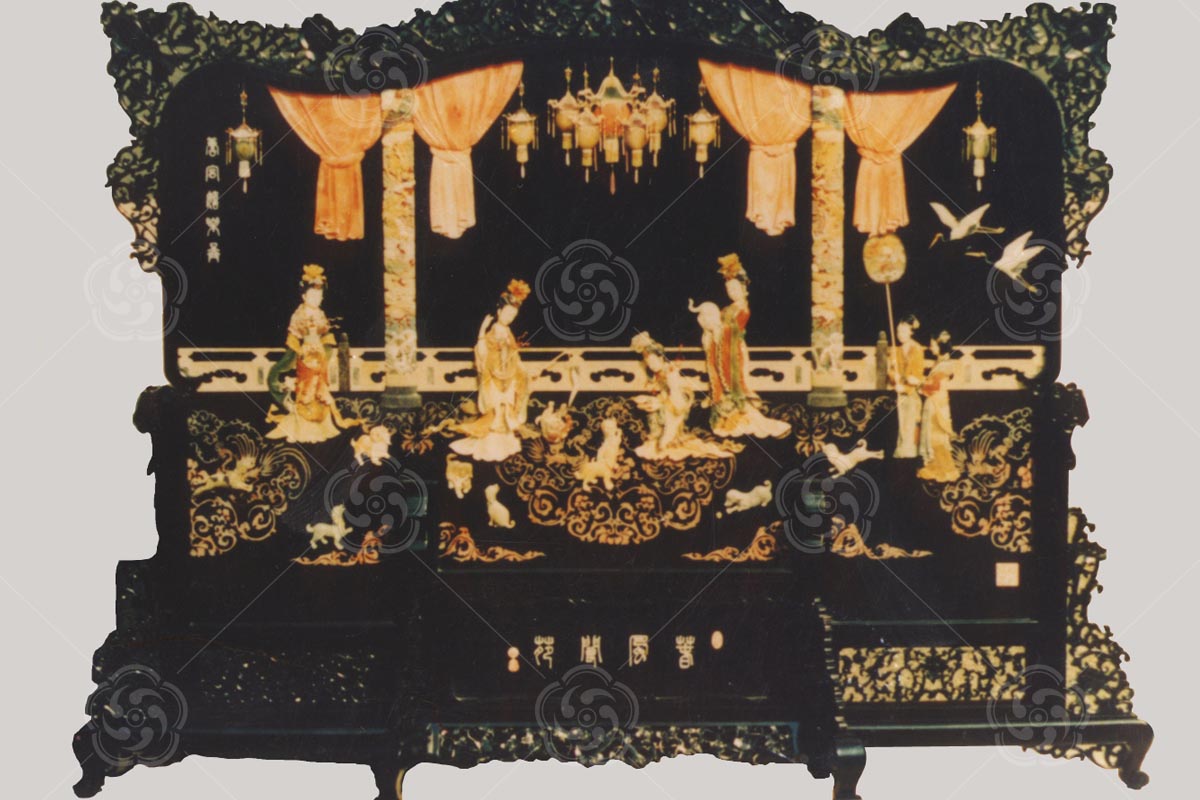 骨石鑲嵌《唐宮戲樂(lè)圖》地屏