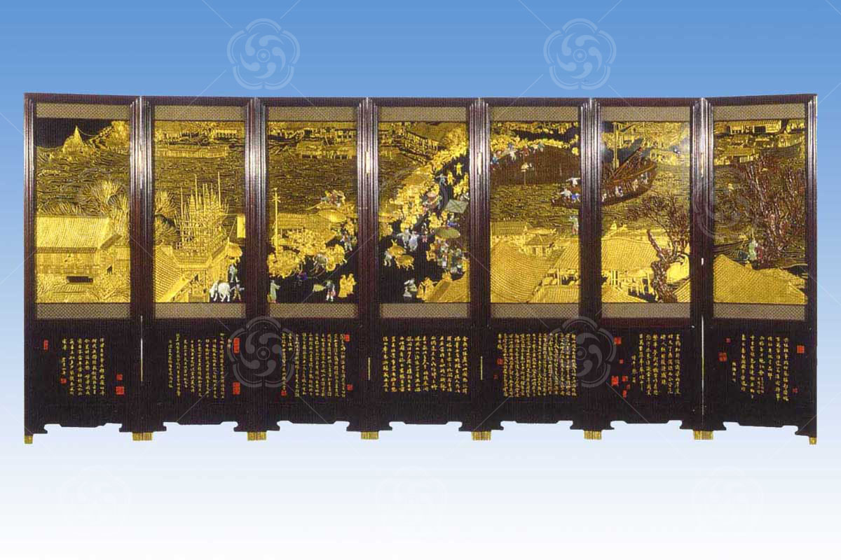 刻漆屏風《清明上河圖》